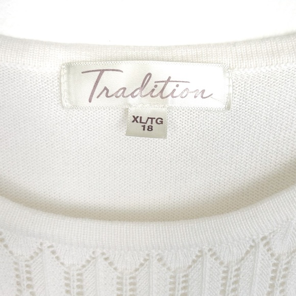 Tradition Women’s Knit White Short Sleeve Shirt Top Size 18 XL Patterned Ribbed - Picture 4 of 10